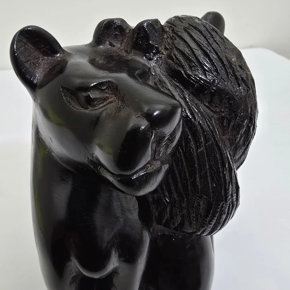 vintage hand carved Ebony Wood African Lion Lioness 5.5